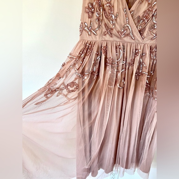 Maya Deluxe Tall Pink Floral Embellished Sleeveless Mid Dress Size 12 Tall - Picture 8 of 13